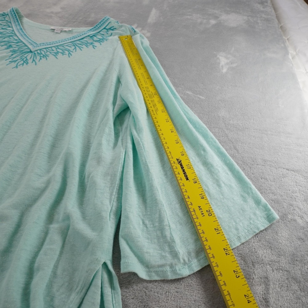 Chicos Linen Embroidered Tunic Top Womens XXL  (4) Green Beachy Coastal Stretch - Picture 6 of 11